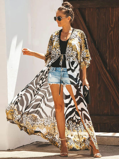 Women's Summer Beach Cover Up Dress - Leopard Zebra Print Luxury Fashion Kimono - AdDRESSingMe