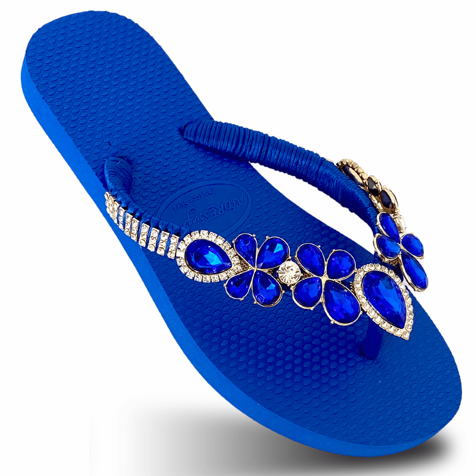AdDRESSingMe Luxurious Royal Blue Flip Flops With Rhinestones