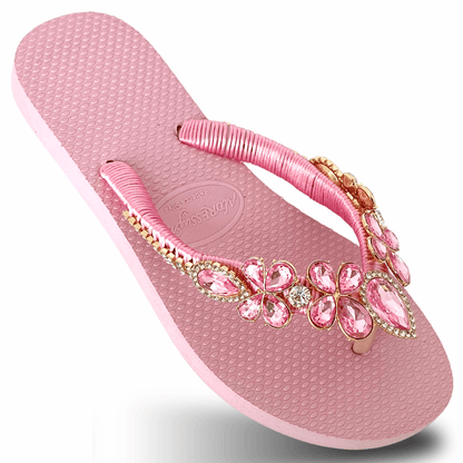 AdDRESSingMe Luxurious Light Pink Flip Flops With Rhinestones